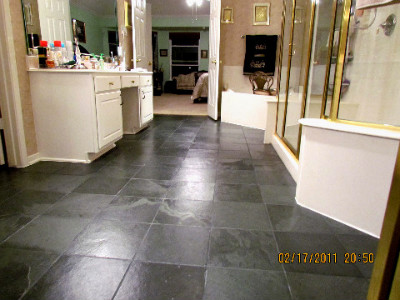 We got this slate floor completely cleaned. After cleaning the slate floor we sealed it with a penetrating sealer